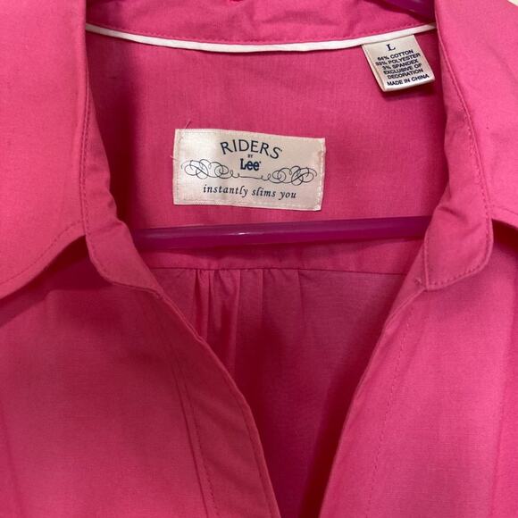 Riders by Lee Womens Large Blouse Shirt Fuchsia Button Up Short Sleeve Slimming - Picture 4 of 6